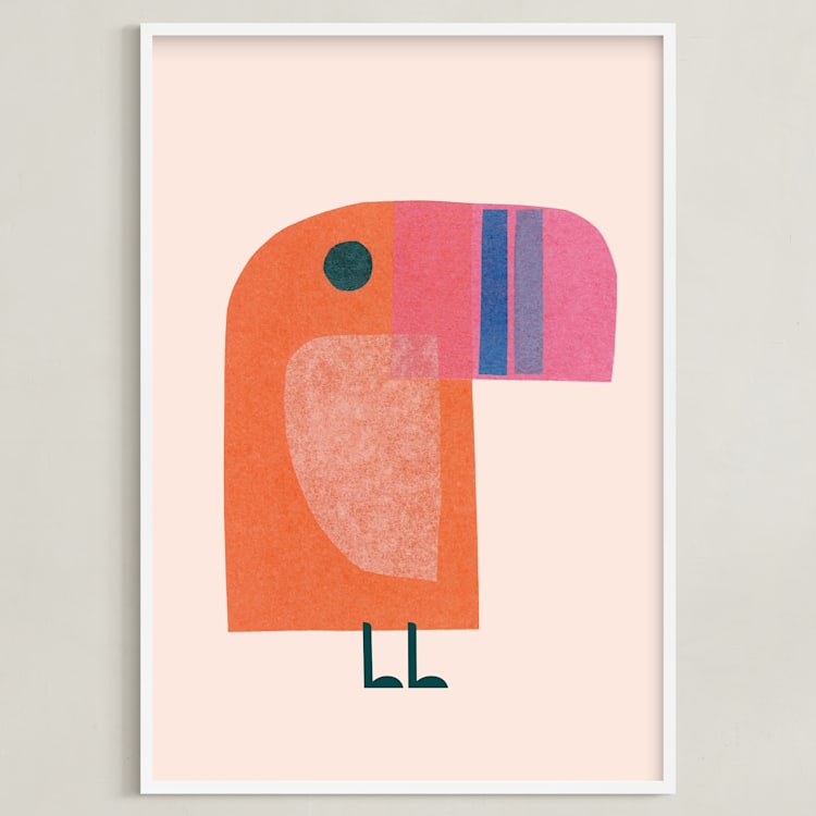"mod toucan" - Art Print in peach by Carrie Moradi - Framed