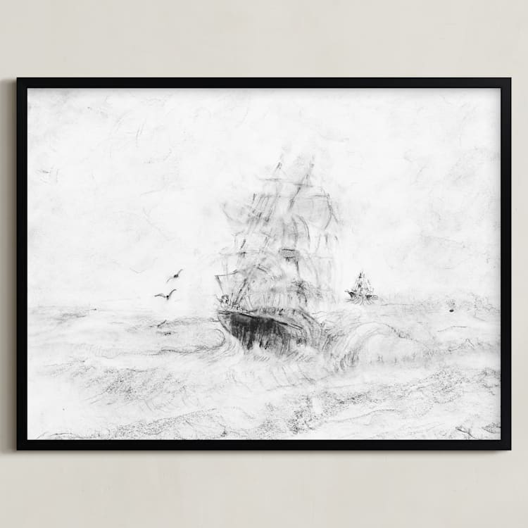 "Seaworthy" - Art Print in charcoal by Ramnik Velji - Framed