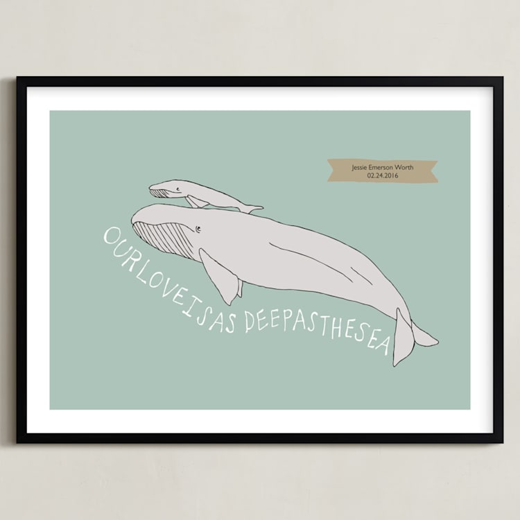 "Deep as the Sea" - Personalized Art Print in Aqua by Annada Hypes - Framed