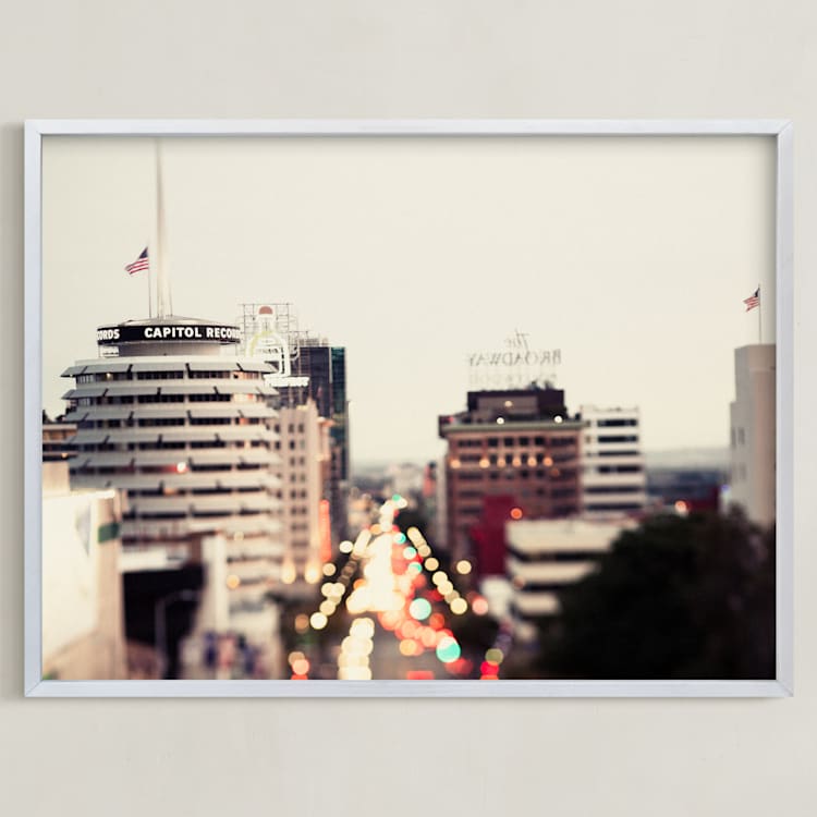 "Capitol Records at dusk" - Art Print in Sunset by Vera Mladenovic - Framed