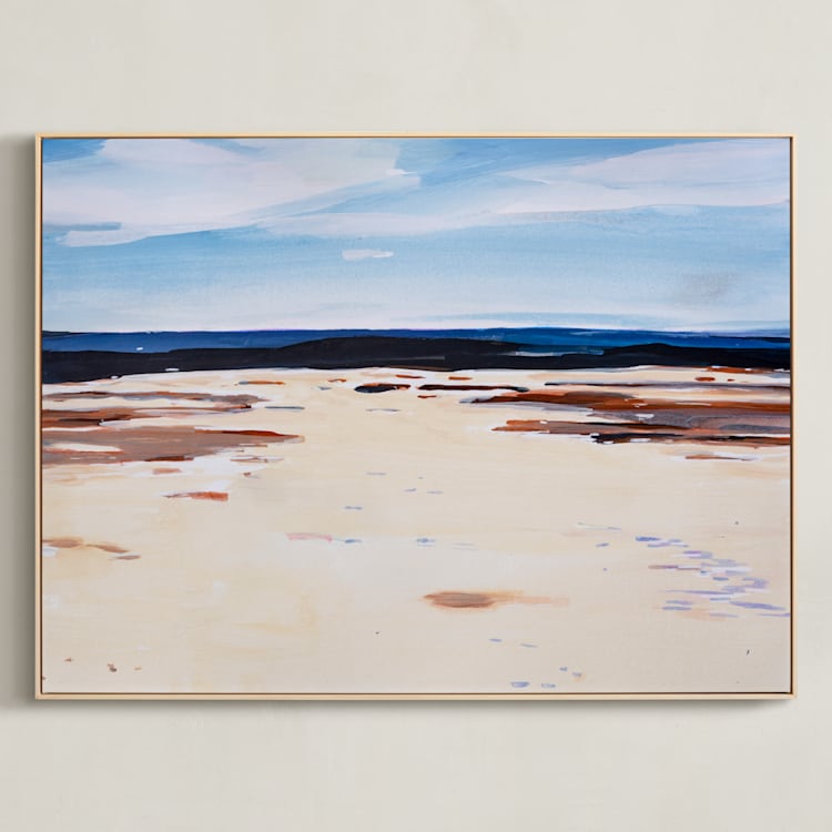 "Blank Slate" - Art Print in Beige and Blue by Arohika Verma - Framed Canvas