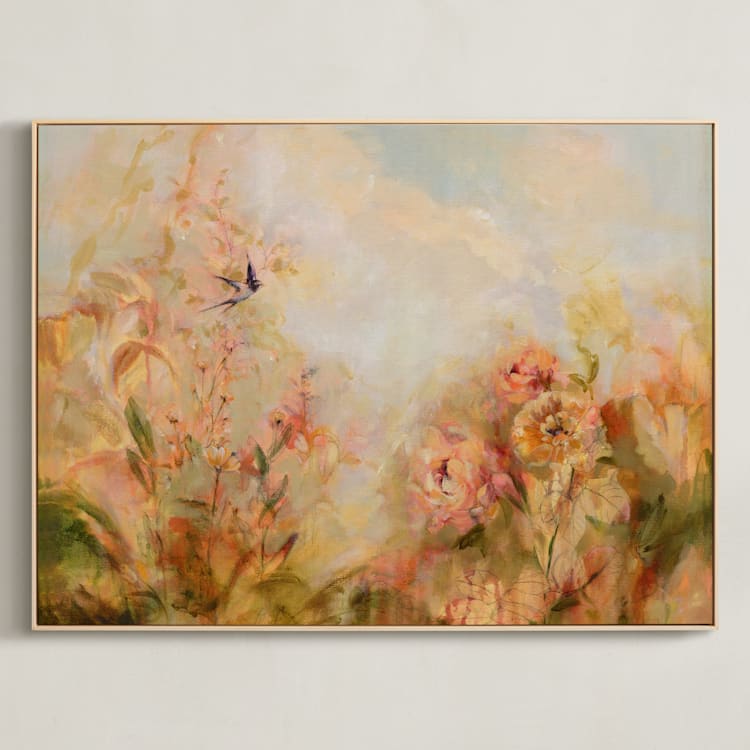 "Morning Song" - Art Print in Apricot Lightfall by Melissa Fink - Framed Canvas