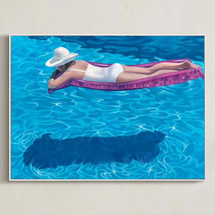 "Pink Float; Swimmers Series 5" - Art Print in Azure by Christine Blain - Framed Canvas