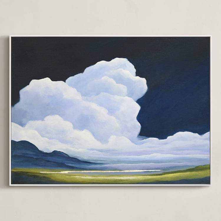 "Porcelain Sky" - Art Print in classic blue by Mya Bessette - Framed Canvas