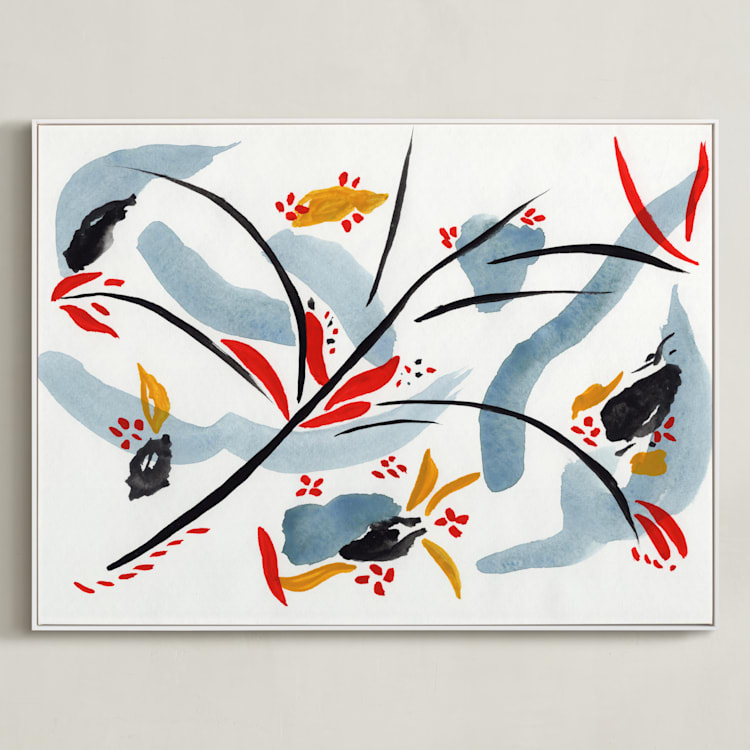 "Bloom on rain" - Art Print in indigo blue by FERNANDA MARTINEZ - Framed Canvas