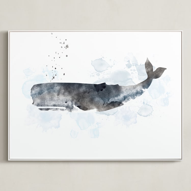 "Whale Series One" - Art Print in charcoal grey by Shirley Lin Schneider - Framed Canvas