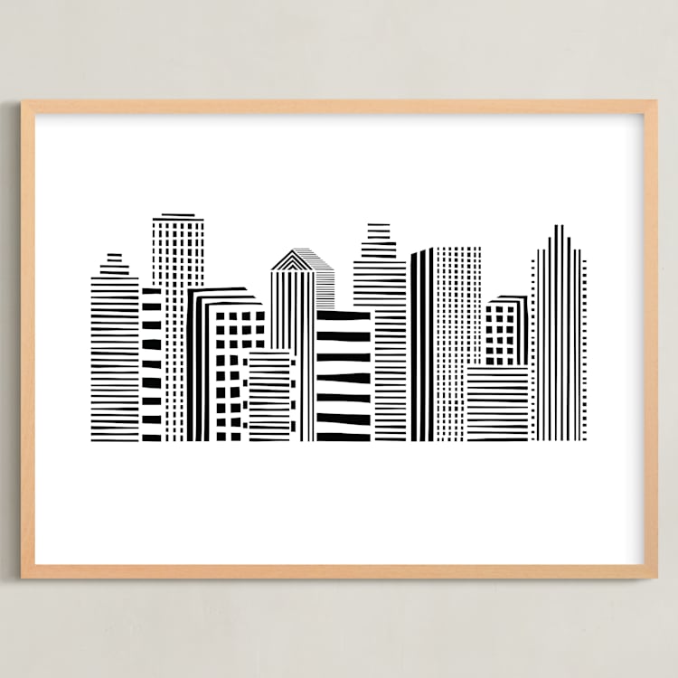 "Linear Cityscape" - Art Print in Black by Daniela - Framed