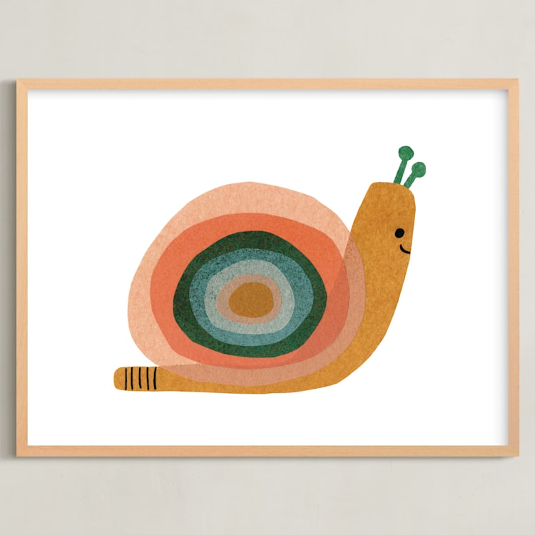 "Paper Snail" - Art Print in Apricot by Carrie Moradi - Framed