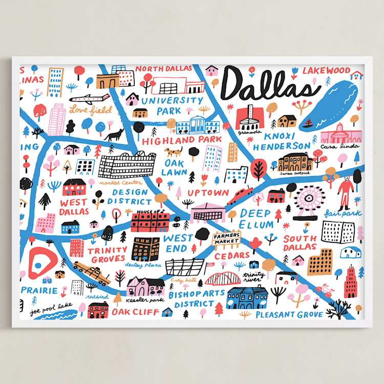 "I Love Dallas" - Art Print in Blue by Jordan Sondler - Framed