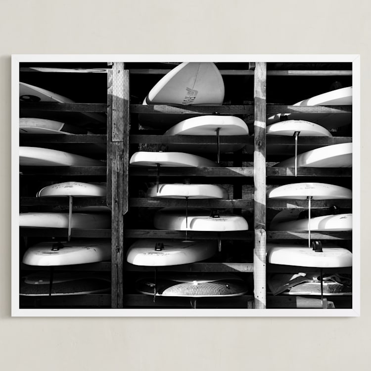 "Hood River Boards" - Art Print in Black & White by Shari Margolin - Framed