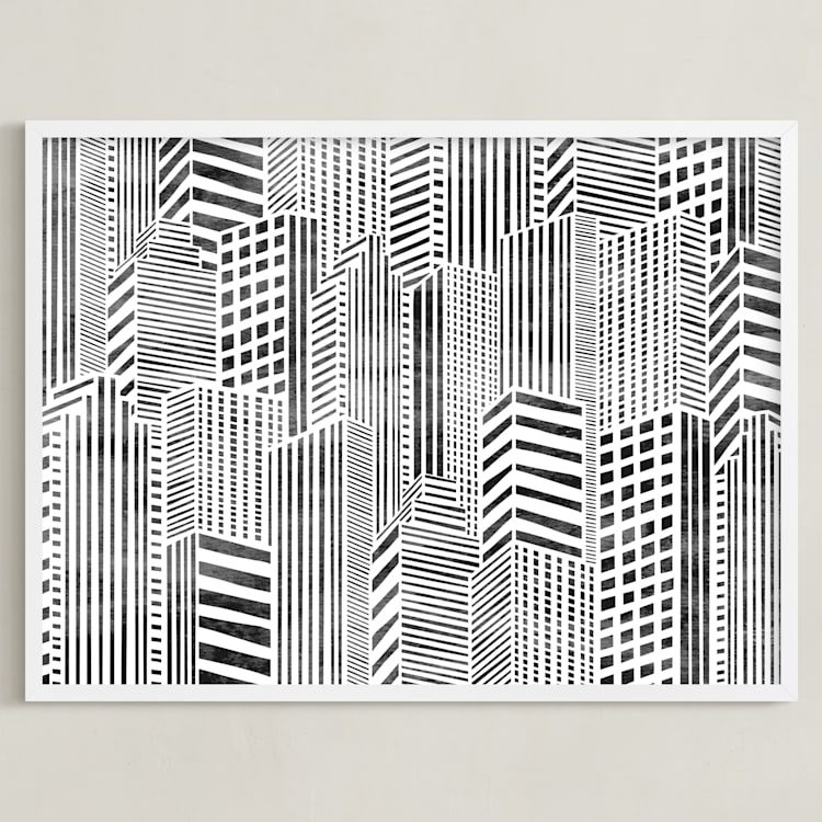 "Linear City" - Art Print in Monochrome by Daniela - Framed