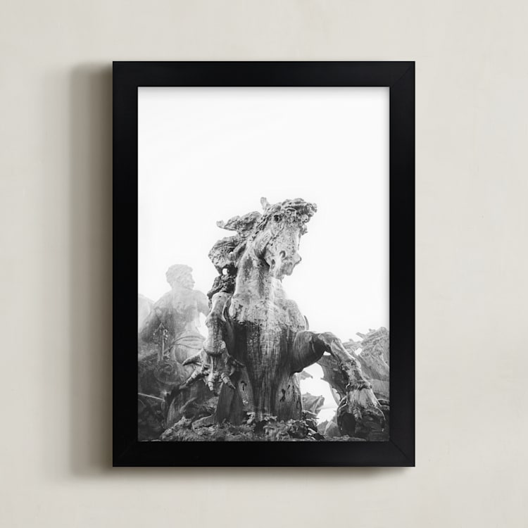 "Fantastical creature, fountain" - Art Print in Black and White by Jacquelyn Sloane Siklos - Framed