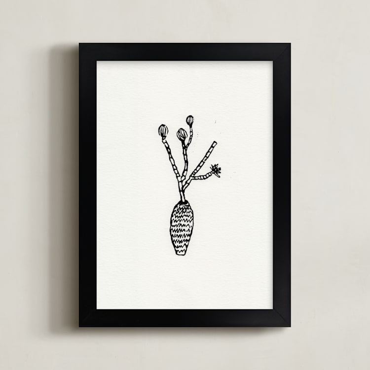 "Flower stems" - Art Print in Cream by Elliot Stokes - Framed