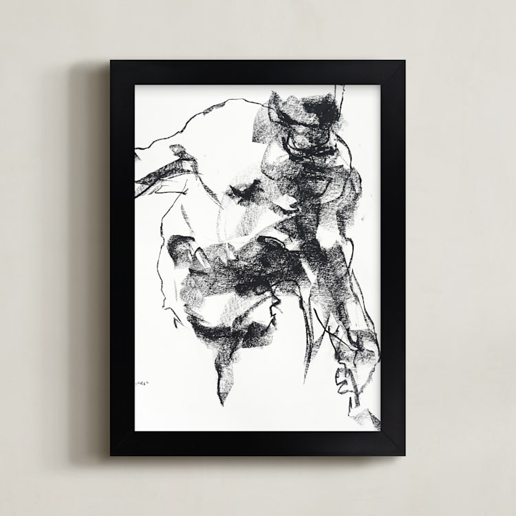 "Drawing 264 - Gesturing Man" - Art Print in Rich Ebony by Derek overfield - Framed
