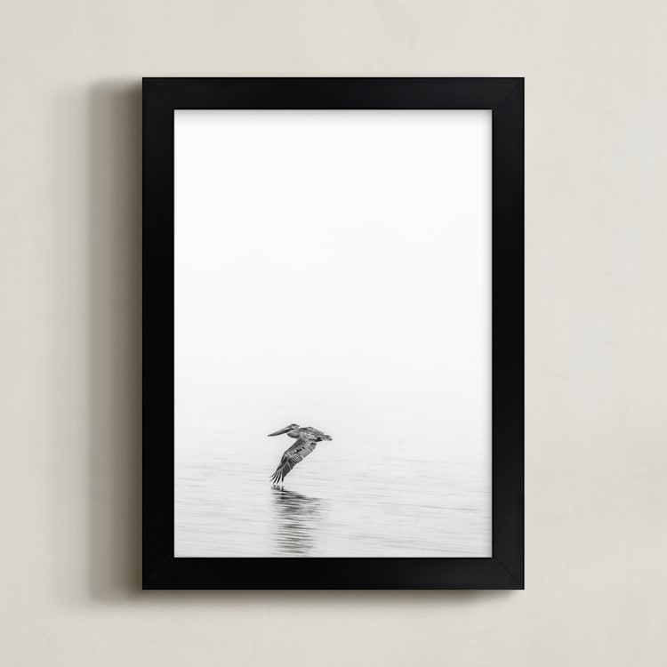 "Pelican on Lake" - Art Print in Medium Grey by Mary Ann Glynn-Tusa - Framed