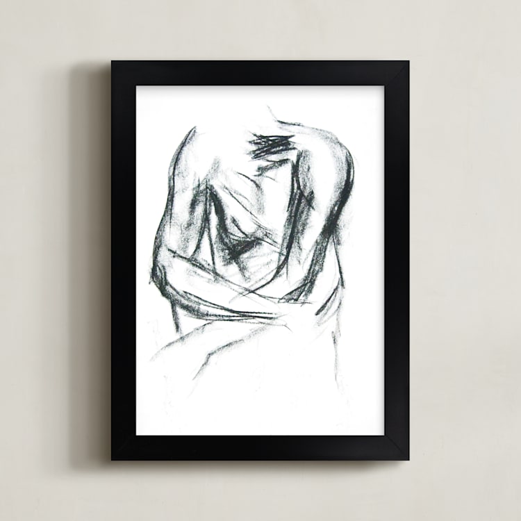 "Embrace" - Art Print in charcoal black by R studio - Framed