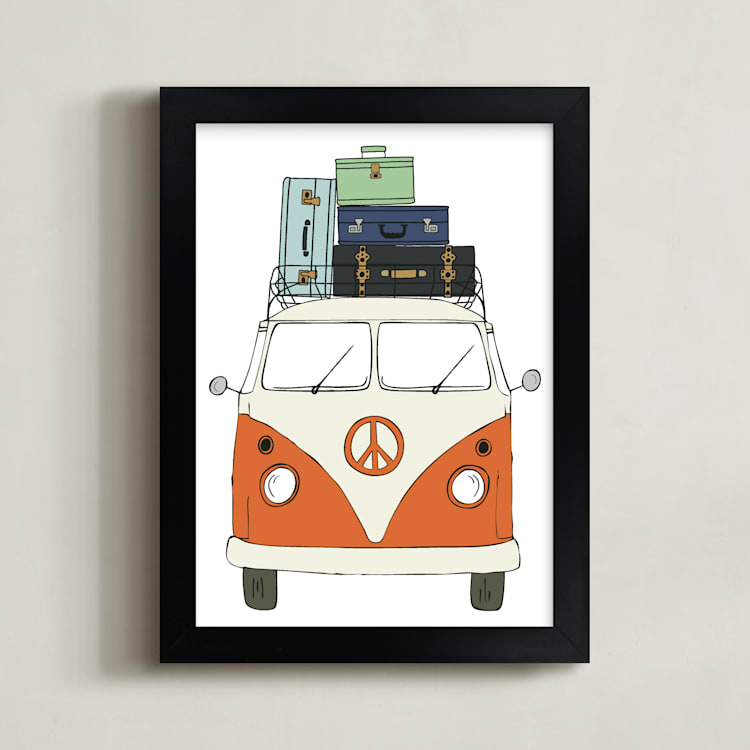 "The Peace Van on the Road" - Art Print in Orange by Alston Foster - Framed