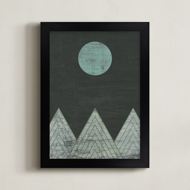 "Blue Moon Over Mountains" - Art Print in Blue/Cool by A Little Big Picture - Framed