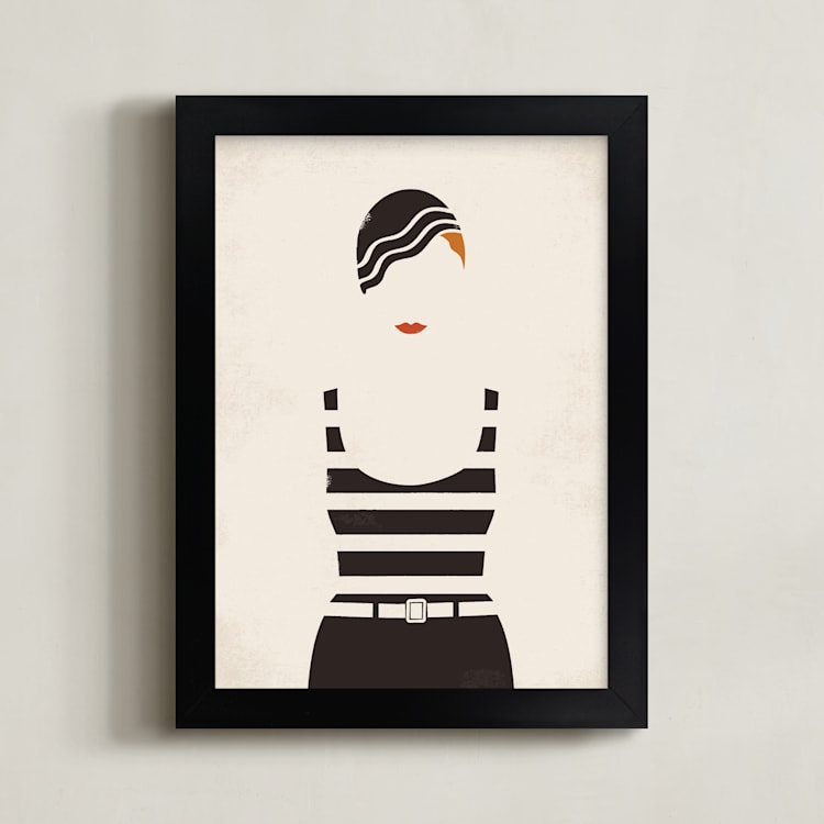"Striped Suit" - Art Print in charcoal by Faith Harlow - Framed