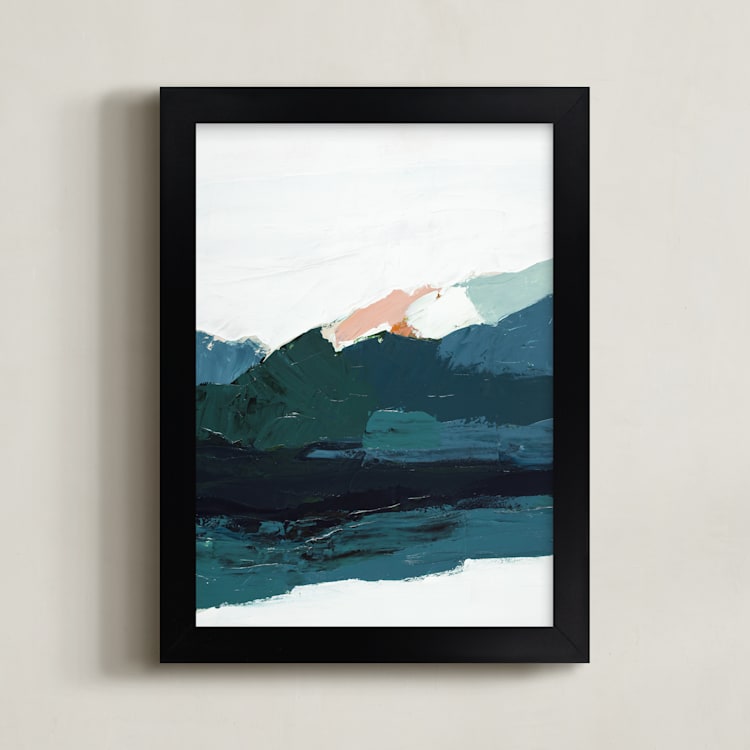 "Abstract Alaskan Bay" - Art Print in Muted Turquoise by Caryn Owen - Framed