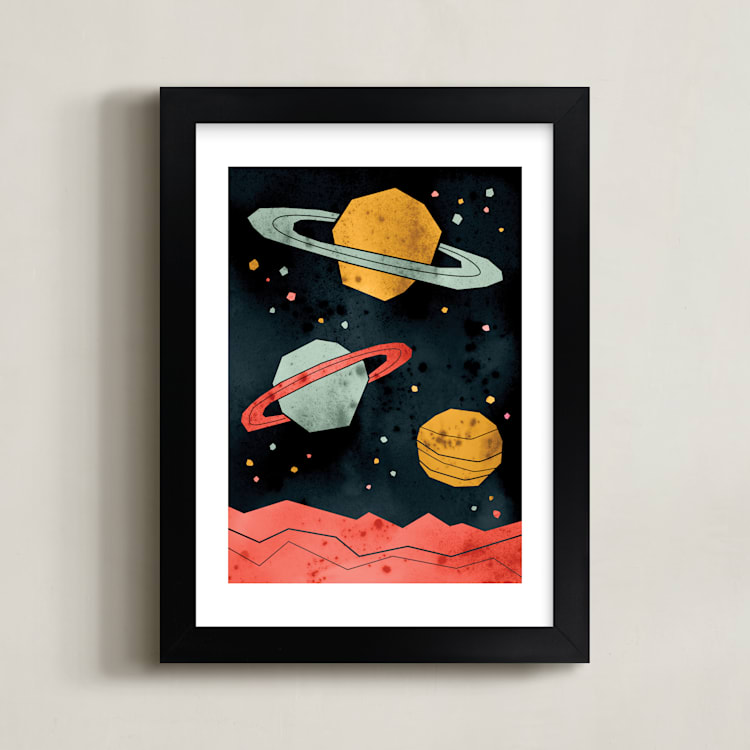 "Space Planets" - Art Print in Saturn by Susanne Kasielke - Framed