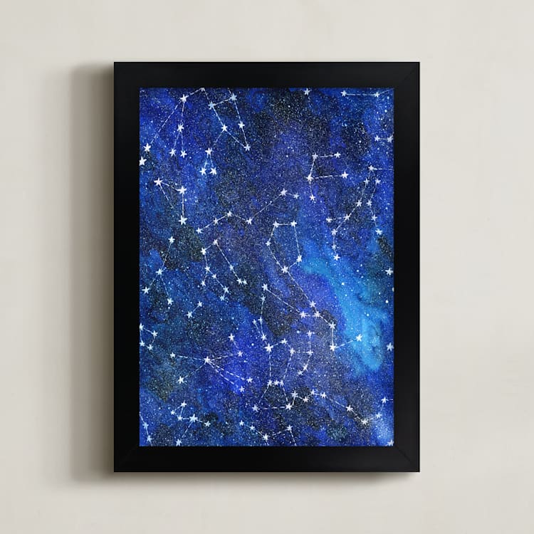 "Constellations" - Art Print in Deep blue by Alexandra Dzh - Framed