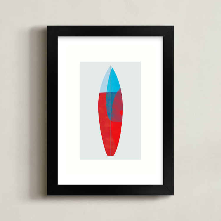 "Colorful Surfboard" - Art Print in Blue Ocean by Carmen Guedez - Framed
