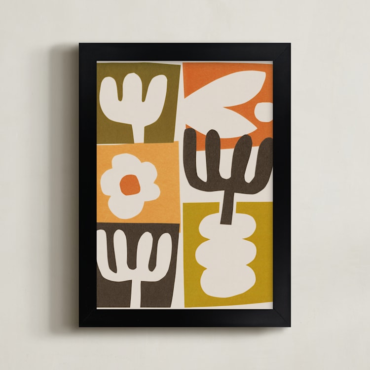 "Botanical Cut-Outs" - Art Print in Papaya Orange by Alisa Galitsyna - Framed