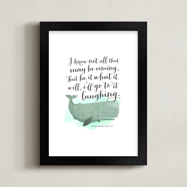 "Go to it Laughing" - Art Print in Aqua by Ann Gardner - Framed