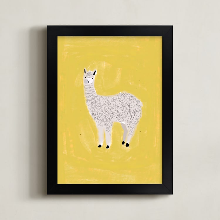 "Sunshine Alpaca" - Art Print in Yellow by SALLY MURPHY - Framed