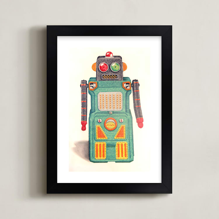 "Robot Green" - Art Print in emerald green by Ed Hogan - Framed