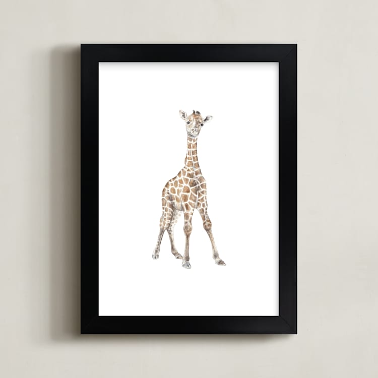 "Baby Giraffe Watercolor" - Art Print in Savannah by Lauren Rogoff - Framed
