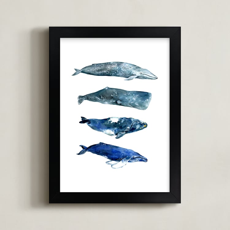 "Whales" - Art Print in Beluga by Alexandra Dzh - Framed