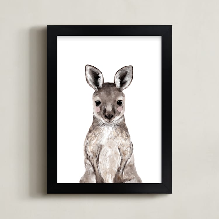 "Baby Kangaroo" - Art Print in hazelnut by Cass Loh - Framed
