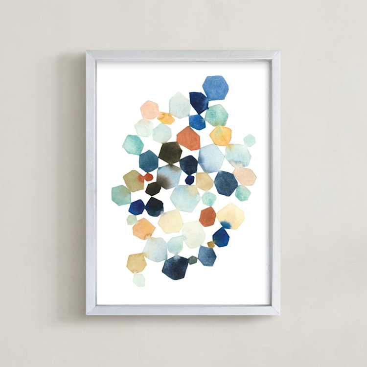 "Hexagon Cluster" - Art Print in Turquoise by Yao Cheng Design - Framed
