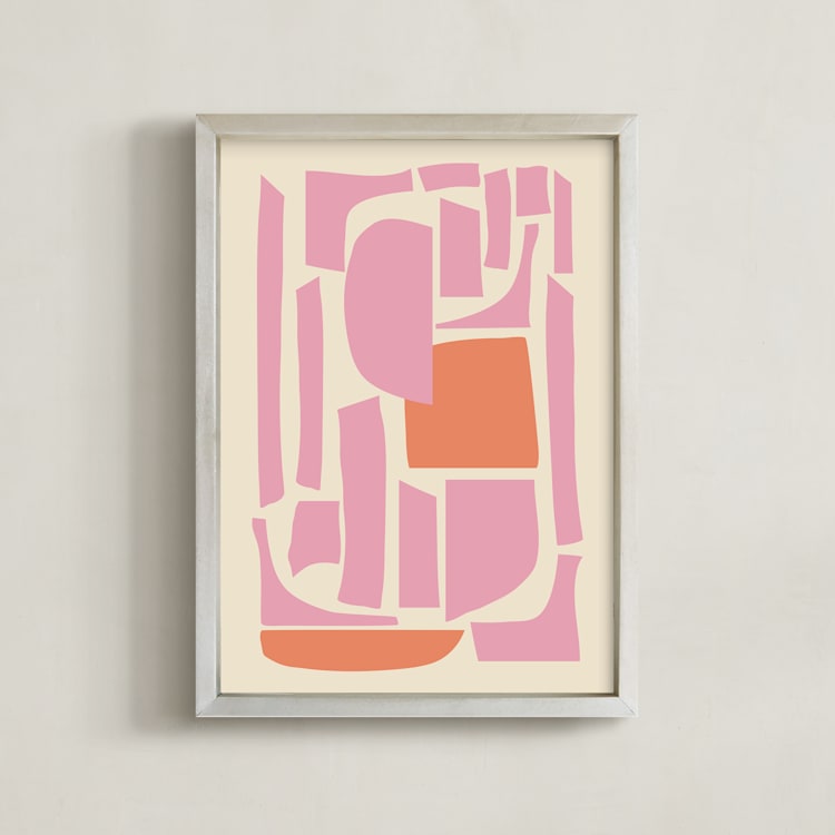 "Soulmates" - Art Print in Pink and Orange by Beth Vassalo - Framed