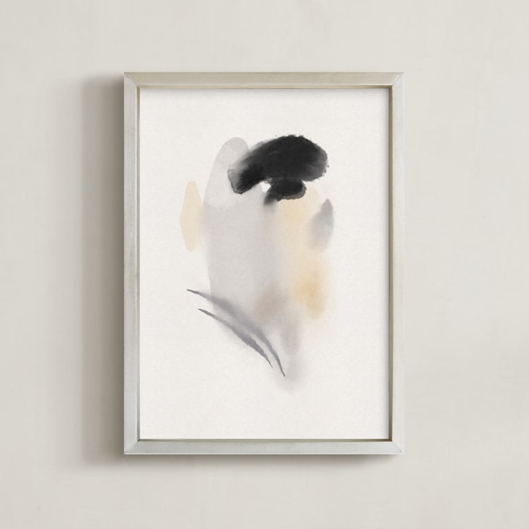 "chickadee" - Art Print in Neutral Beige by Christa - Framed