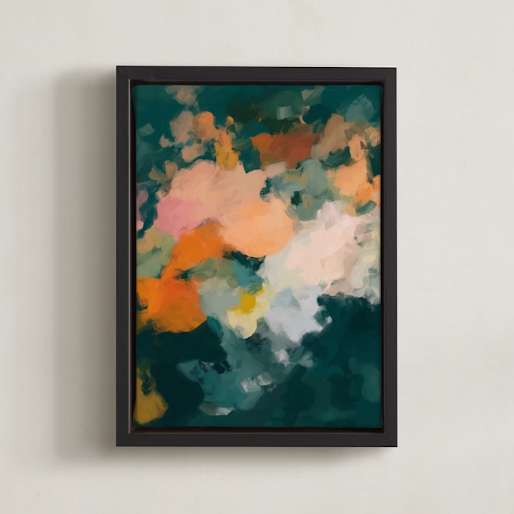 "The Midnight Garden 1" - Art Print in Emerald Teal by Parima Studio - Framed Canvas