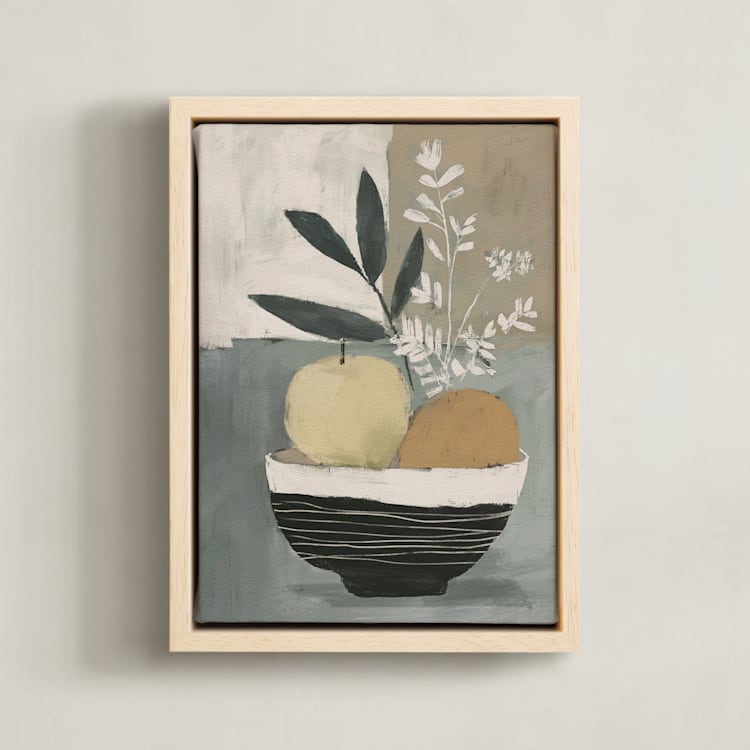 "Apple and Orange" - Art Print in Sage Green by Corrina Reid - Framed Canvas