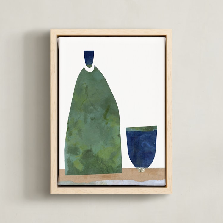 "Over The Nightstand Table" - Art Print in Green Bottle by Bethania Lima - Framed Canvas