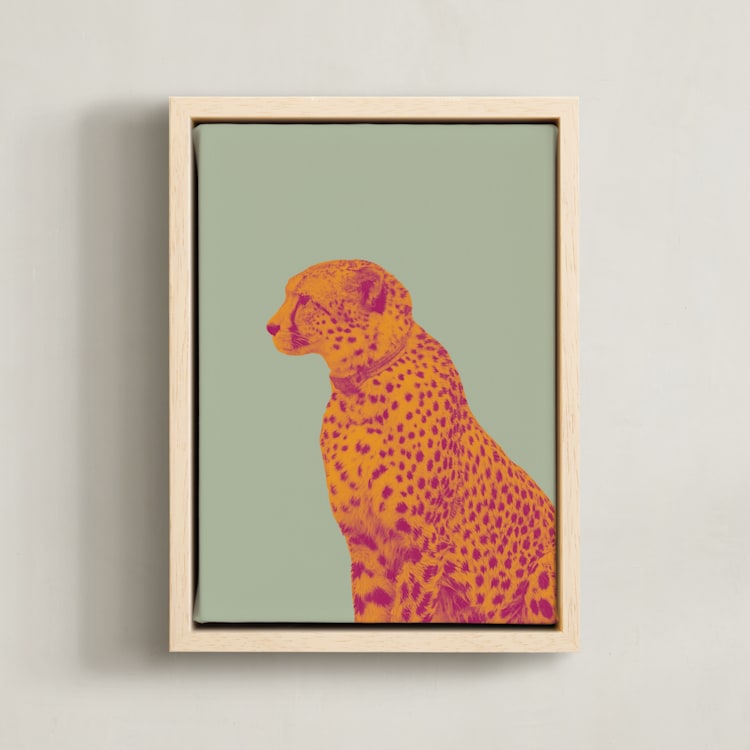 "The Pink Cat" - Art Print in Sage by Zani van Zyl - Framed Canvas