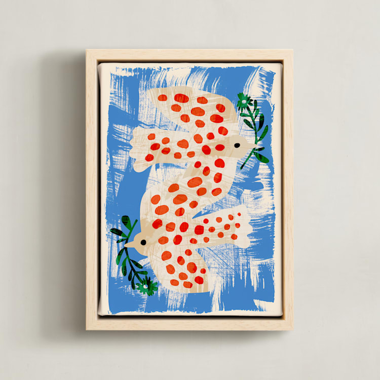 "Peace Birds" - Art Print in Lake by Mojca Dolinar - Framed Canvas