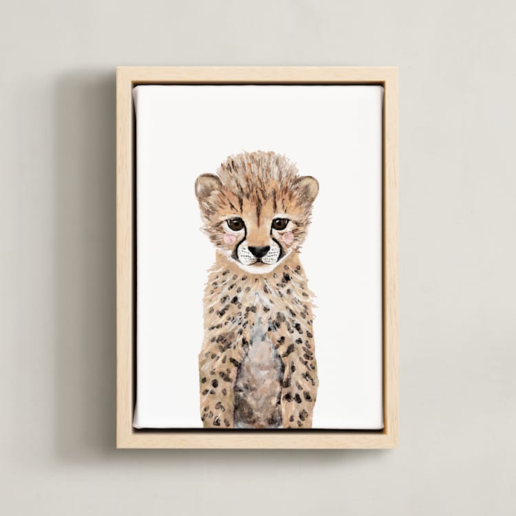 "Baby Animal Cheetah" - Art Print in Sand by Cass Loh - Framed Canvas