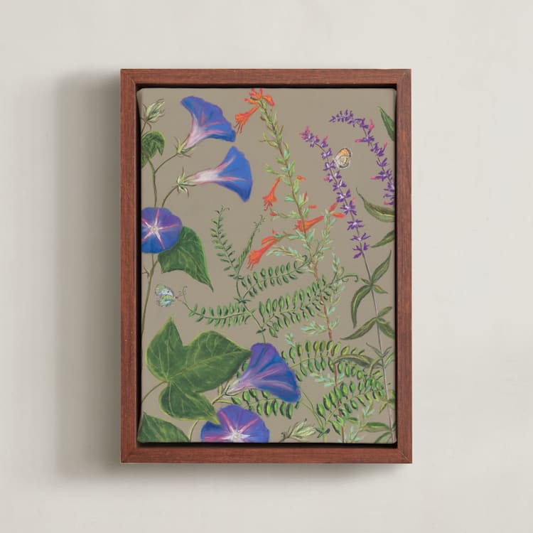 "Wildflowers of Strawberry Creek" - Art Print in Soft Taupe by Karina Racz - Framed Canvas