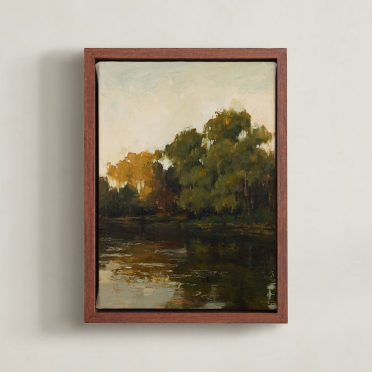 "Autumn Lake 2" - Art Print in Moss by Wendy Keller - Framed Canvas