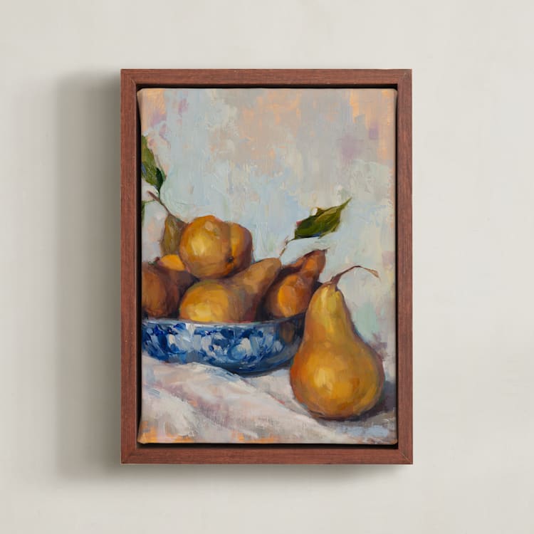 "Bowl of Pears " - Art Print in Ochre by Wendy Keller - Framed Canvas