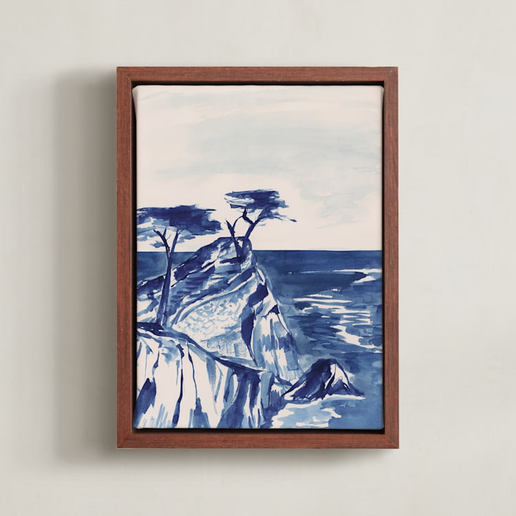 "Lone Cypress" - Art Print in Ocean by Teju Reval - Framed Canvas