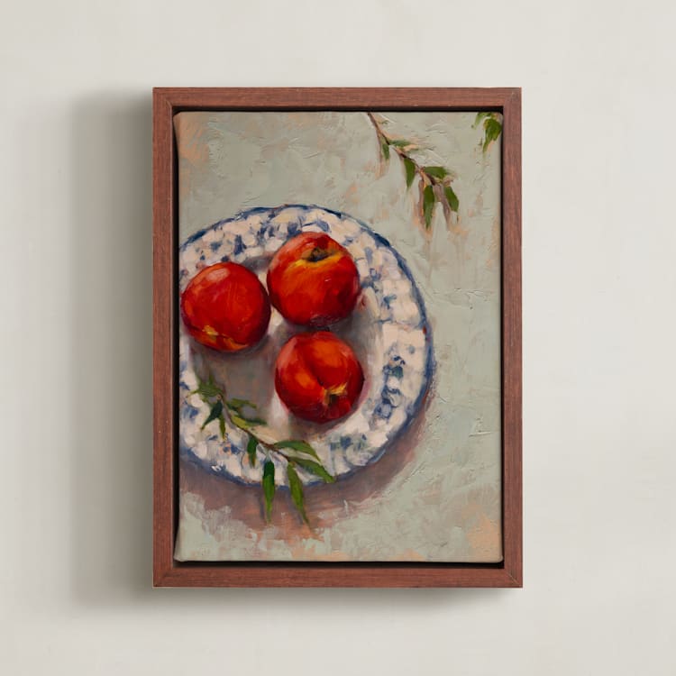 "Peaches on a Plate" - Art Print in Vermillion by Wendy Keller - Framed Canvas