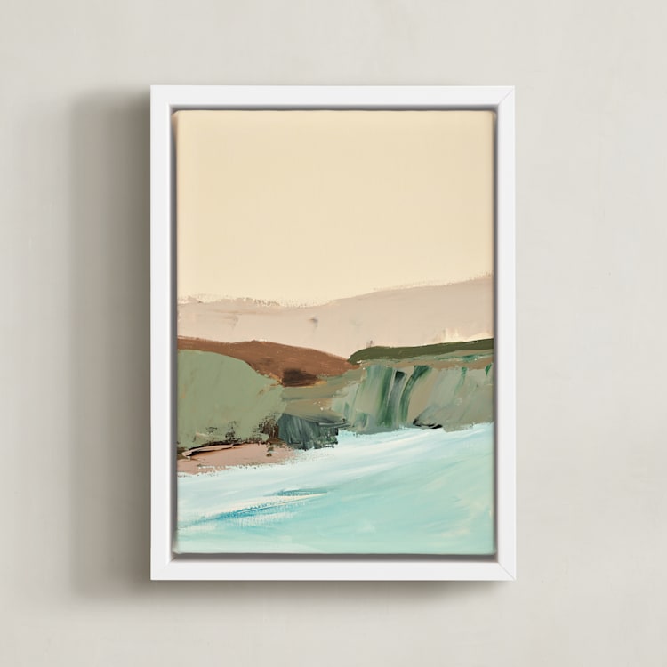 "Muted Seascape Diptych II" - Art Print in Cream by Caryn Owen - Framed Canvas