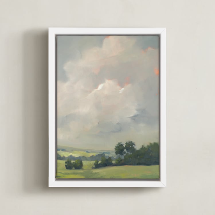 "Rosy Tomorrow II" - Art Print in Grey Blue by Stephanie Goos Johnson - Framed Canvas